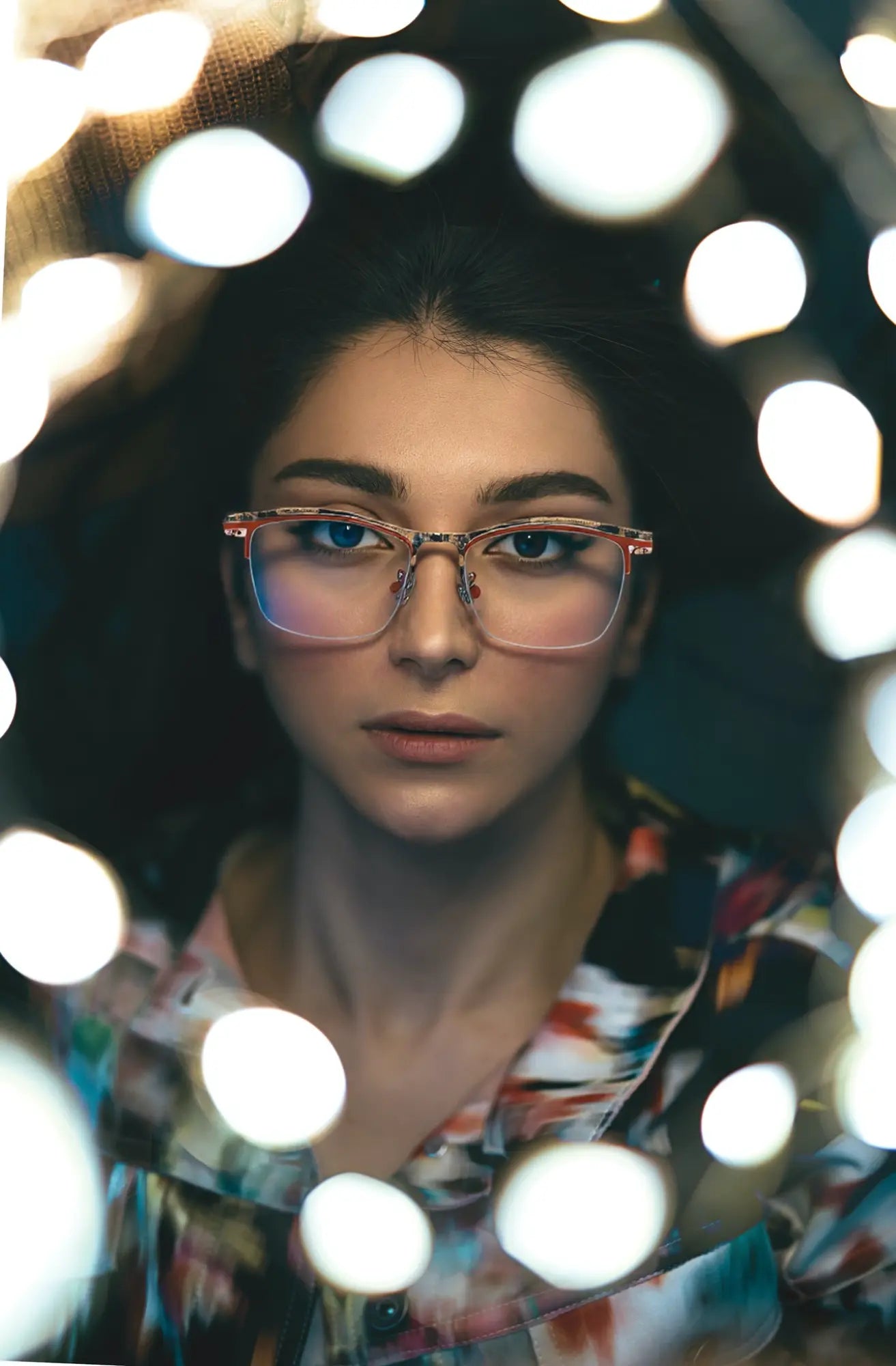 VoyueLens™ Amber Bronze titanium semi-rim eyeglasses model view